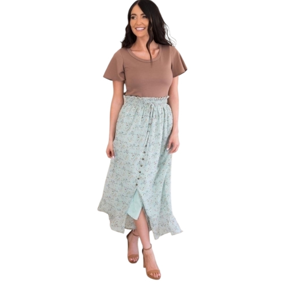 Mikarose Jade Birch Floral Spring Blooms Button Front Maxi Skirt Boho Sz XL NWT - Picture 4 of 12